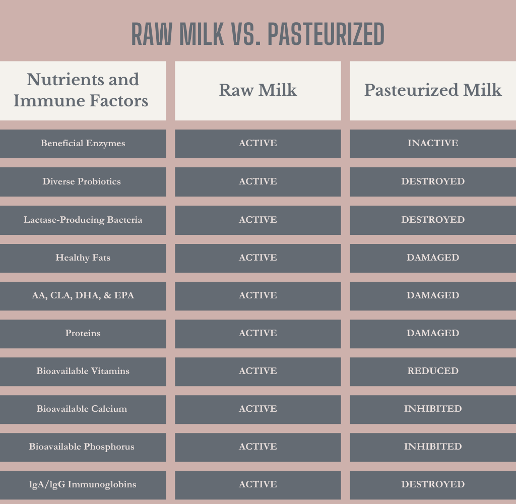 nutrients in milk vs. pasteurized 